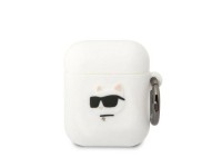 Karl Lagerfeld KLA2RUNCHH Capa para AirPods 1/2 branca/branca Silicone Choupette Head 3D