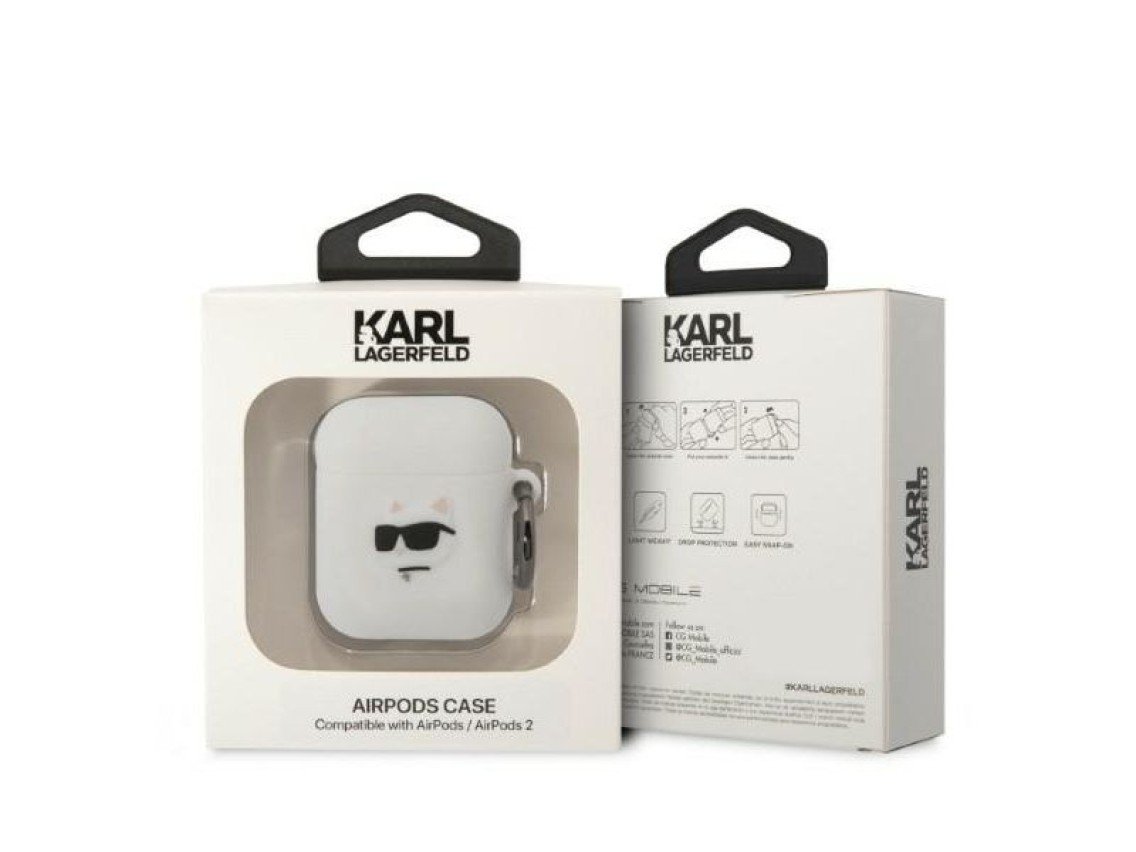 Karl Lagerfeld KLA2RUNCHH Capa para AirPods 1/2 branca/branca Silicone Choupette Head 3D