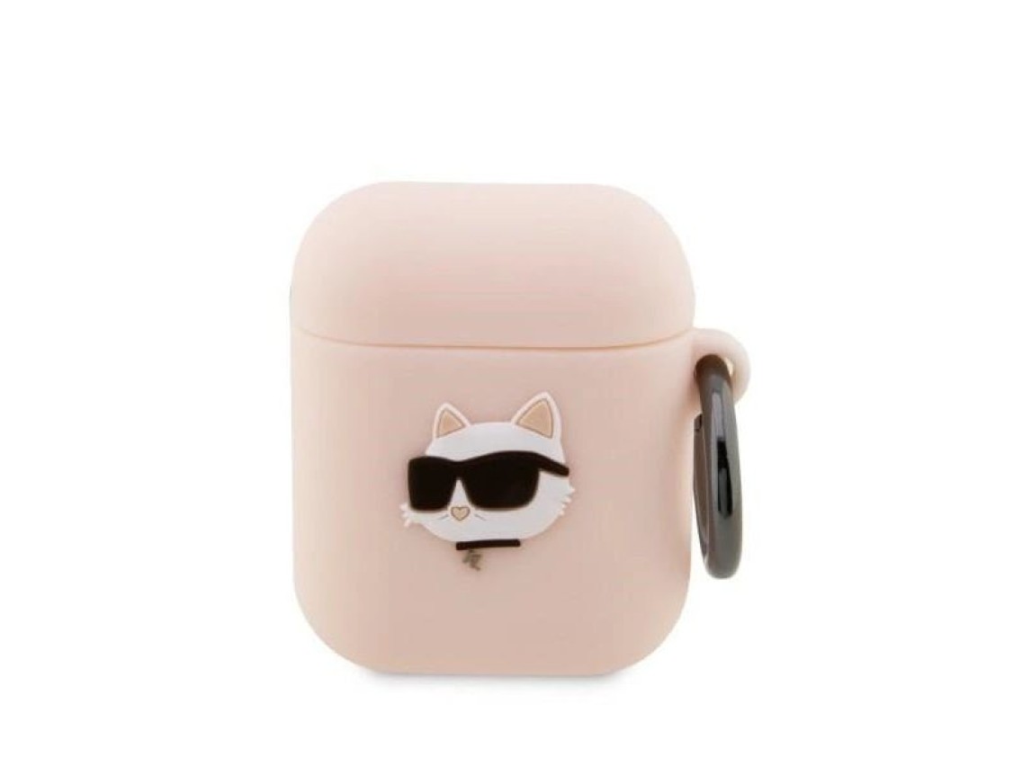 Capa para AirPods 1/2 Karl Lagerfeld KLA2RUNCHP rosa/rosa em silicone com a cabeça Choupette em 3D