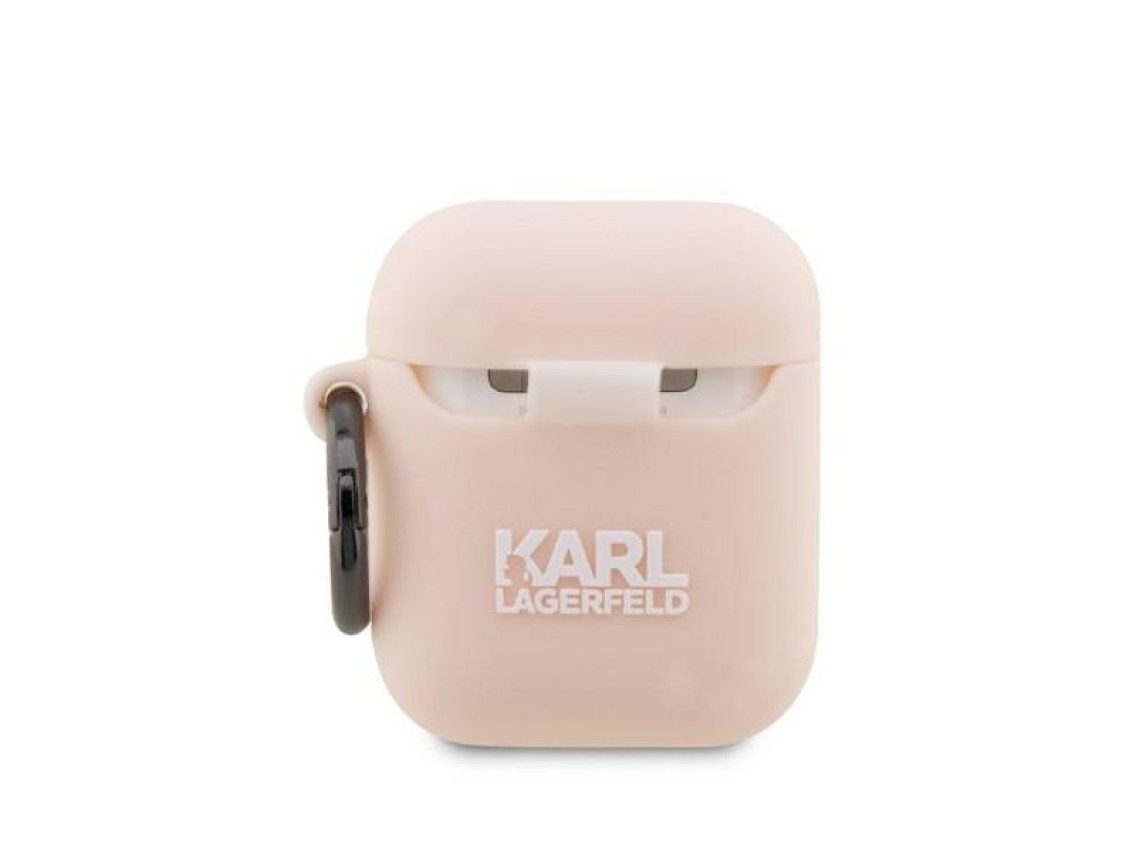 Capa para AirPods 1/2 Karl Lagerfeld KLA2RUNCHP rosa/rosa em silicone com a cabeça Choupette em 3D