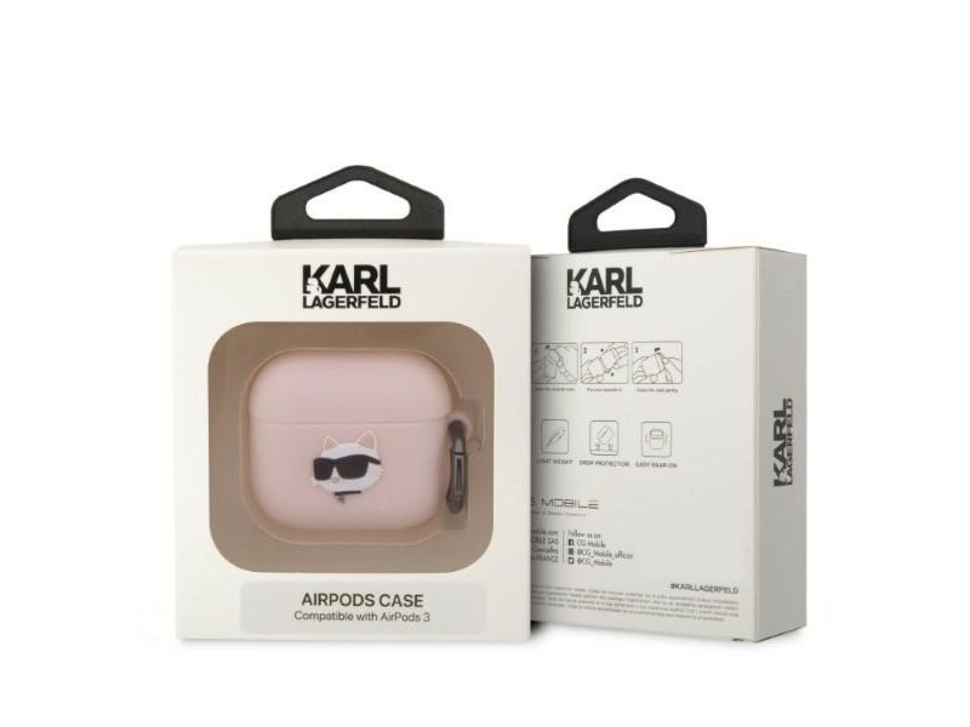 Capa para AirPods 3 Karl Lagerfeld KLA3RUNCHP rosa/rosa em silicone com a cabeça Choupette em 3D