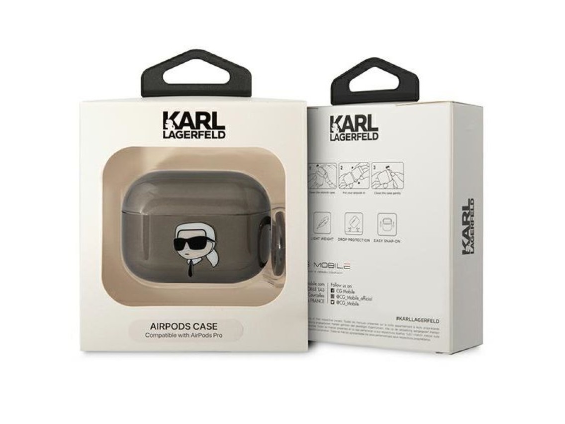 Capa para AirPods Pro Karl Lagerfeld KLAPHNIKTCK preta/preta com a cabeça de Karl