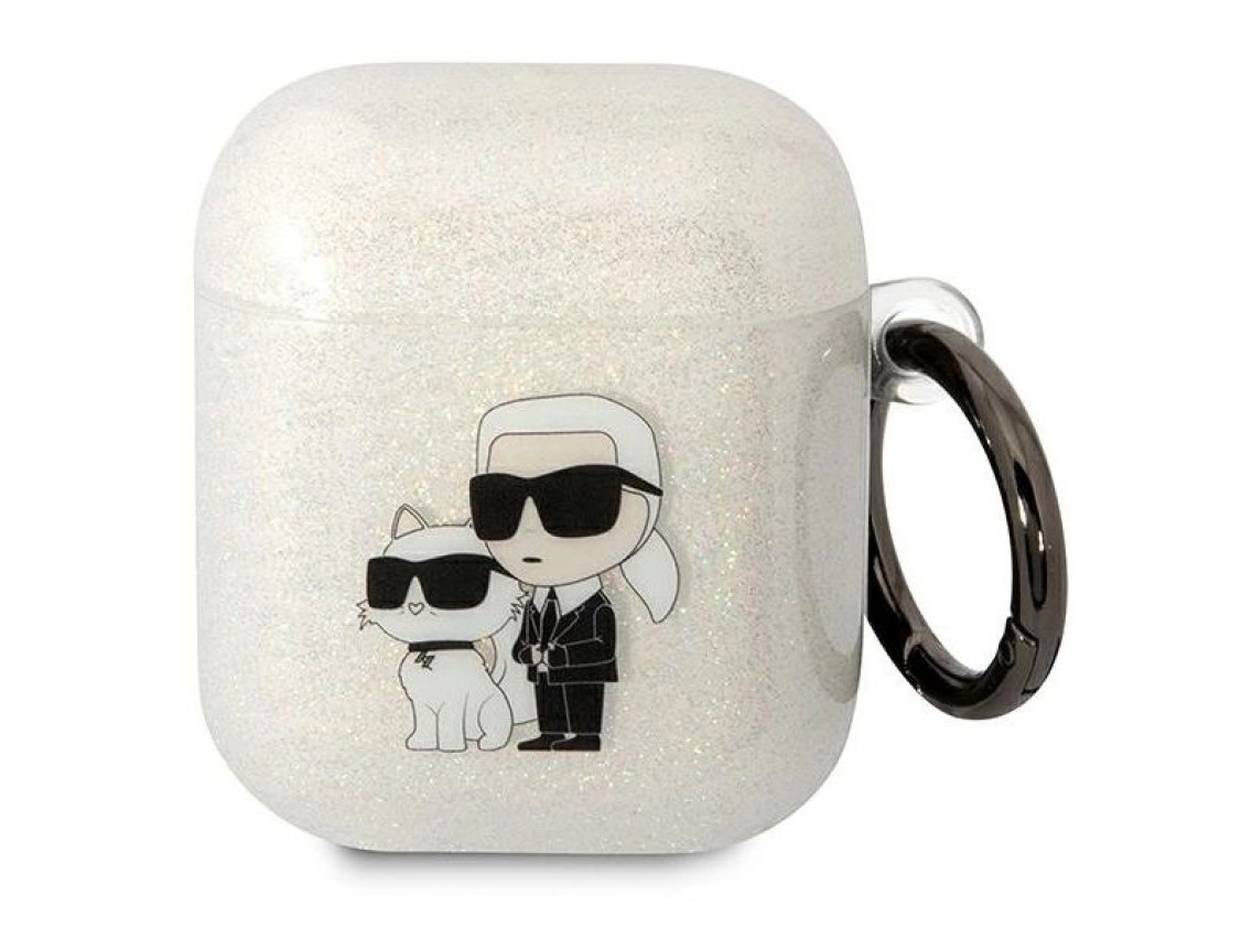 Karl Lagerfeld KLA2HNKCTGT Capa transparente para AirPods 1/2 com glitter Karl&Choupette