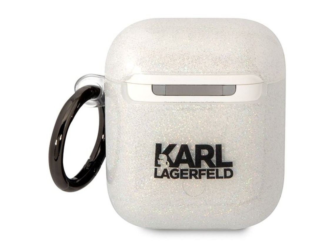 Karl Lagerfeld KLA2HNKCTGT Capa transparente para AirPods 1/2 com glitter Karl&Choupette