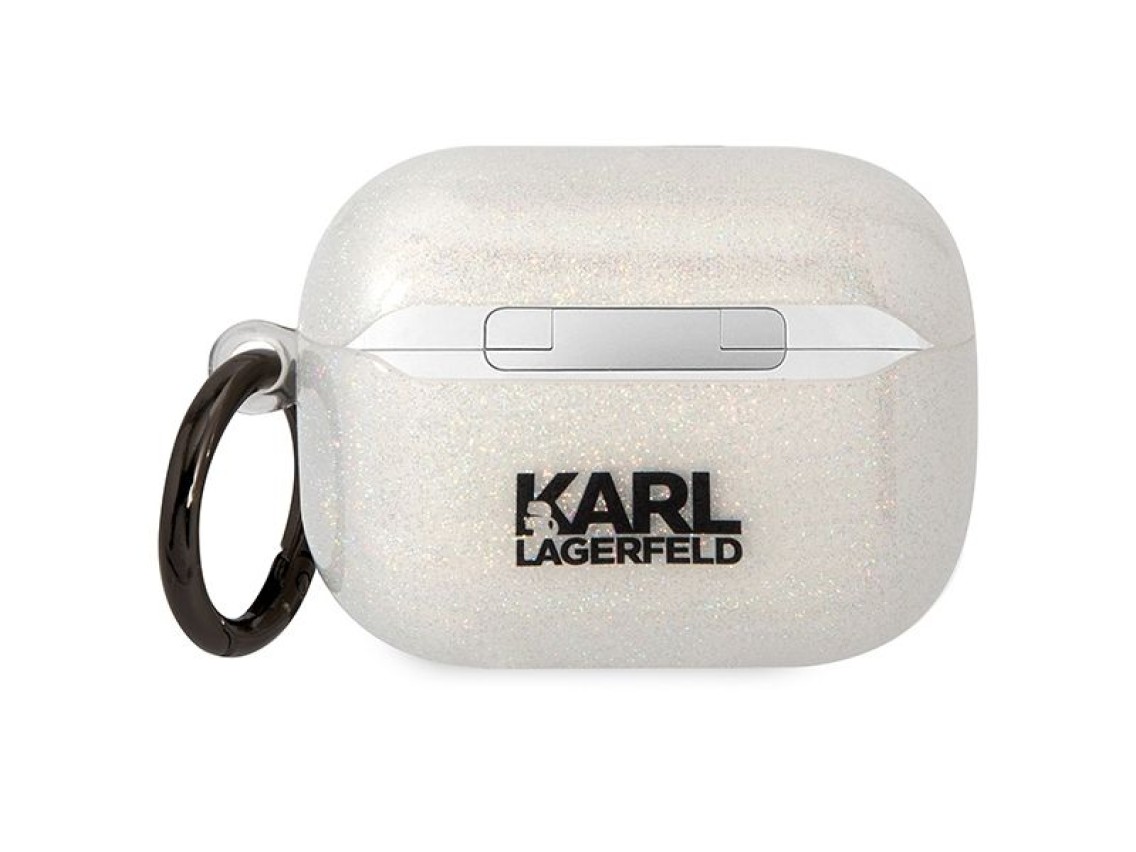 Karl Lagerfeld KLAPHNKCTGT Capa transparente com glitter para AirPods Pro Karl&Choupette