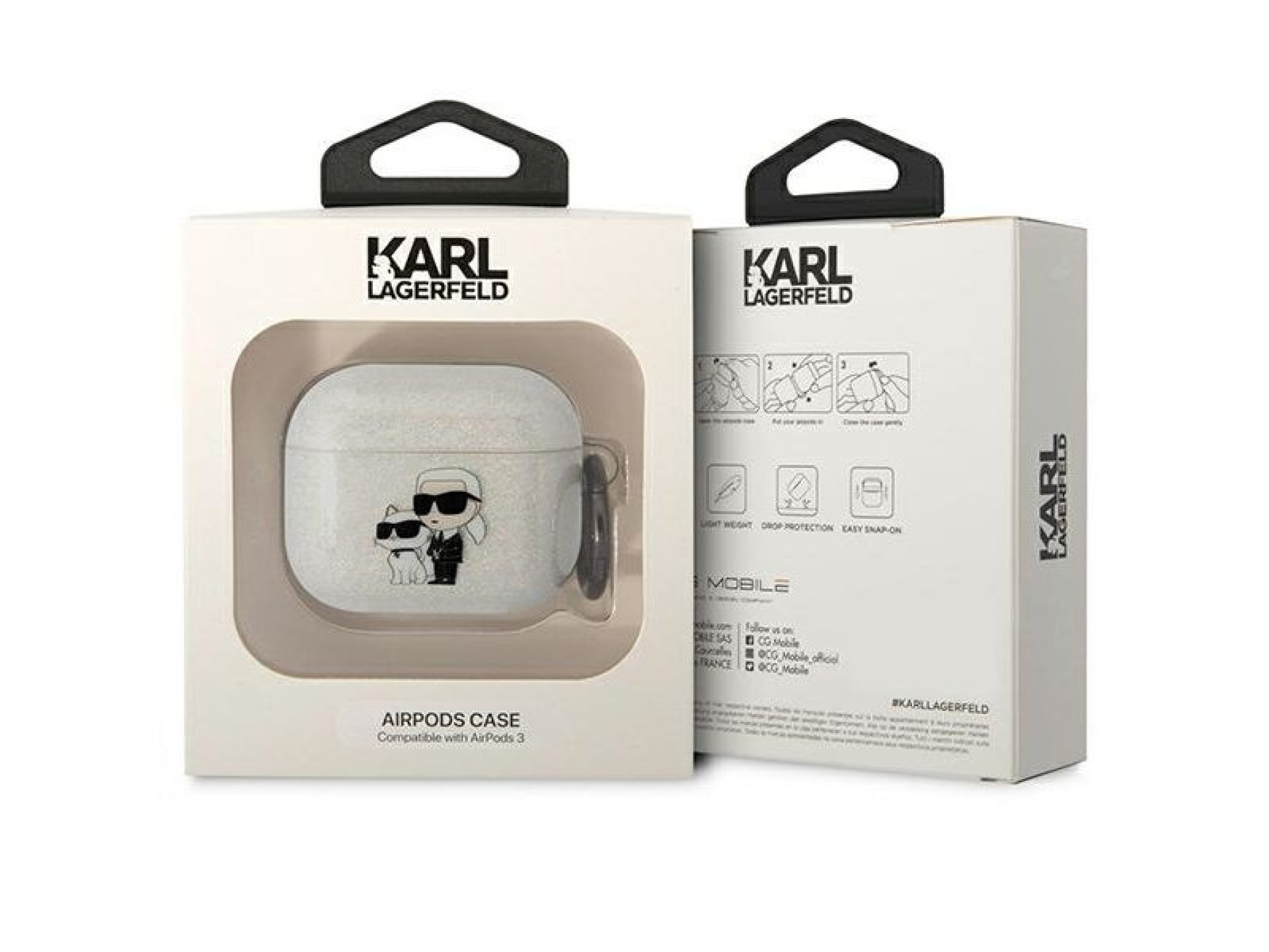 Karl Lagerfeld KLA3HNKCTGT Airpods 3 cover transparent Gliter Karl&Choupette