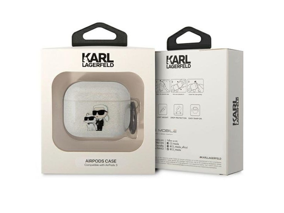 Karl Lagerfeld KLA3HNKCTGT Airpods 3 cover transparent Gliter Karl&Choupette