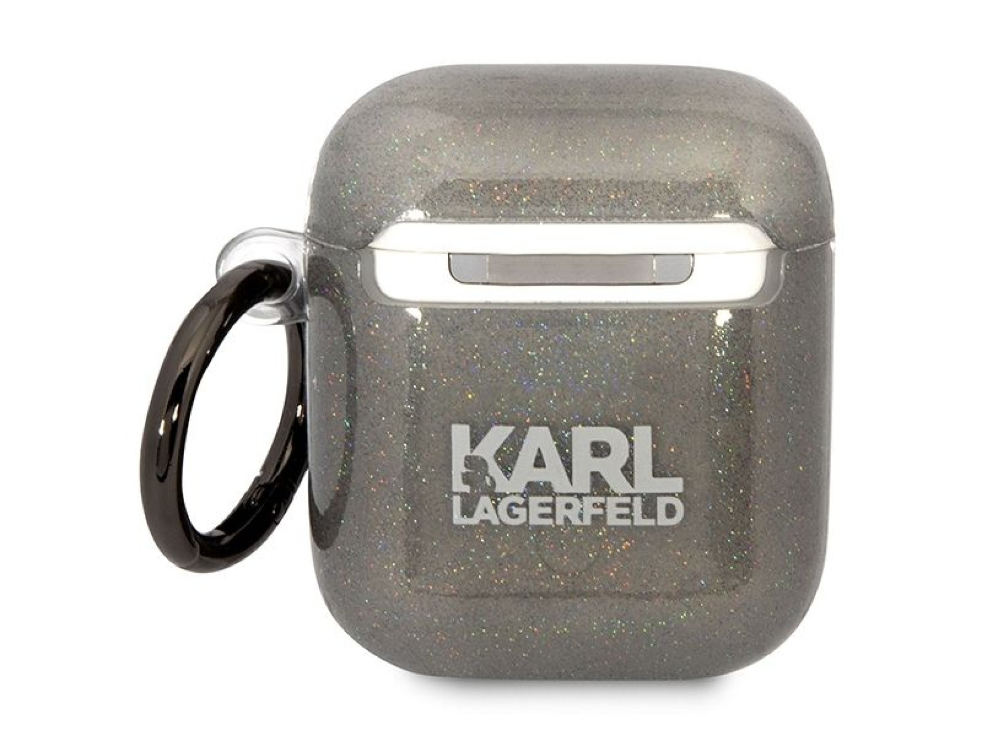 Karl Lagerfeld KLA2HNKCTGK Capa para AirPods 1/2 preta/preta com glitter Karl&Choupette