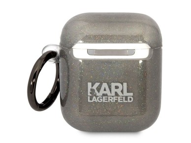 Karl Lagerfeld KLA2HNKCTGK Capa para AirPods 1/2 preta/preta com glitter Karl&Choupette