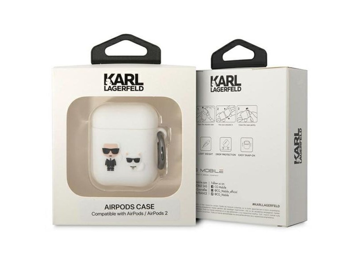 Capa para AirPods 1/2 Karl Lagerfeld KLACA2SILKCW branca/silicone branco Karl & Choupette