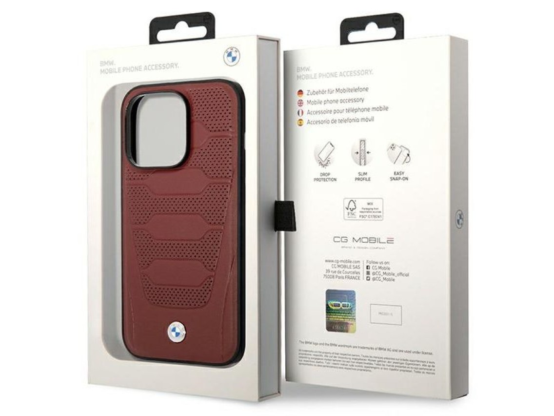 Case BMW BMHMP14X22RPSR iPhone 14 Pro Max 6.7" Burgundy/burgundy Leather Seats Pattern MagSafe