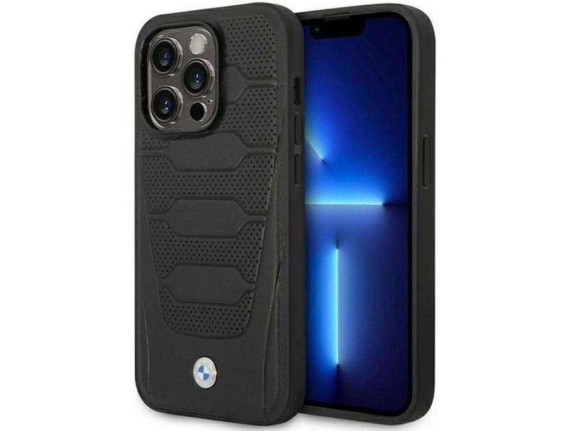 Capa BMW BMHMP14L22RPSK para iPhone 14 Pro 6.1" preta/bancos de couro pretos com padr�o MagSafe
