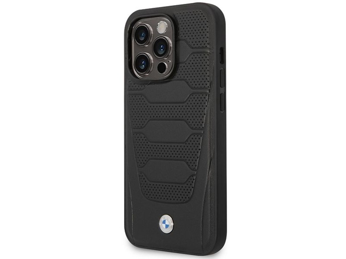 Capa BMW BMHMP14X22RPSK para iPhone 14 Pro Max 6.7" preta/bancos de couro pretos com padrão MagSafe