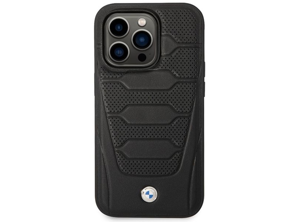 Capa BMW BMHMP14X22RPSK para iPhone 14 Pro Max 6.7" preta/bancos de couro pretos com padrão MagSafe