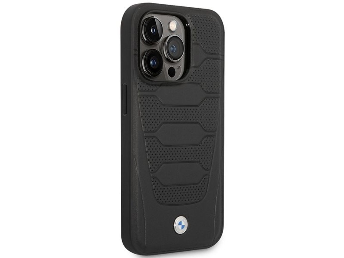 Capa BMW BMHMP14X22RPSK para iPhone 14 Pro Max 6.7" preta/bancos de couro pretos com padrão MagSafe