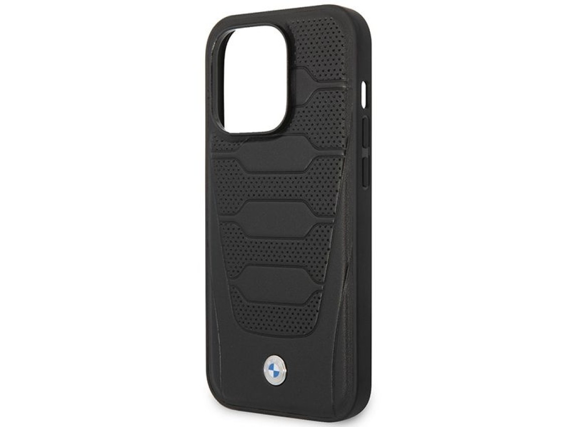 Capa BMW BMHMP14X22RPSK para iPhone 14 Pro Max 6.7" preta/bancos de couro pretos com padrão MagSafe