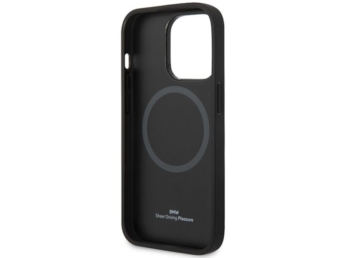 Capa BMW BMHMP14X22RPSK para iPhone 14 Pro Max 6.7" preta/bancos de couro pretos com padrão MagSafe