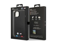 Capa BMW BMHMP14M22PTDK para iPhone 14 Plus 6.7" preta / couro preto com estampa tricolor Magsafe Capa BMW BMHMP14M22PTDK para iPhone 14 Plus 6.7" preta / couro preto com estampa tricolor Magsafe