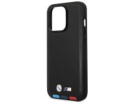 Capa BMW BMHMP14L22PTDK para iPhone 14 Pro 6.1" preta / couro preto com estampa tricolor Magsafe Capa BMW BMHMP14L22PTDK para iPhone 14 Pro 6.1" preta / couro preto com estampa tricolor Magsafe