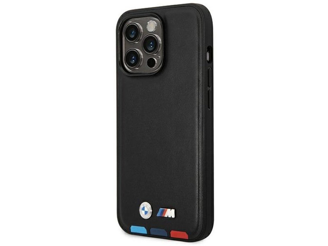 Case BMW BMHMP14X22PTDK iPhone 14 Pro Max 6.7 "black / black Leather Stamp Tricolor Magsafe