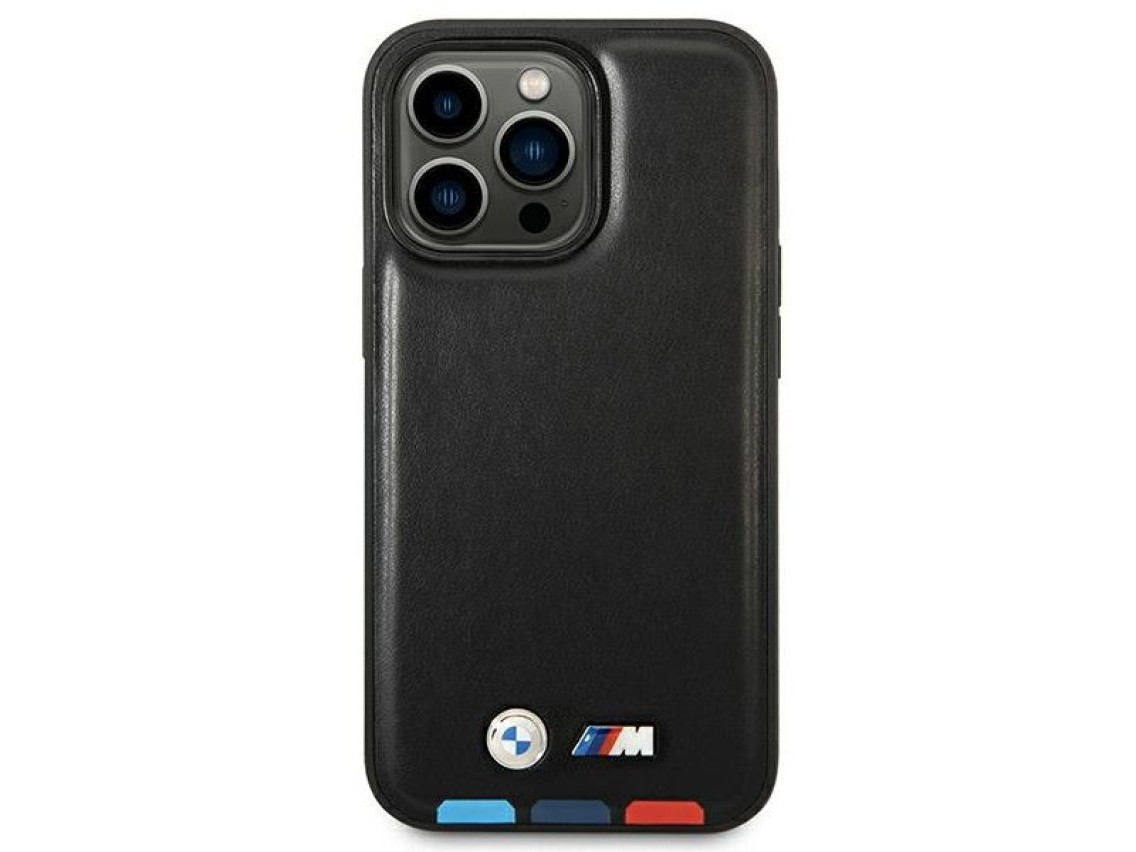 Case BMW BMHMP14X22PTDK iPhone 14 Pro Max 6.7 "black / black Leather Stamp Tricolor Magsafe