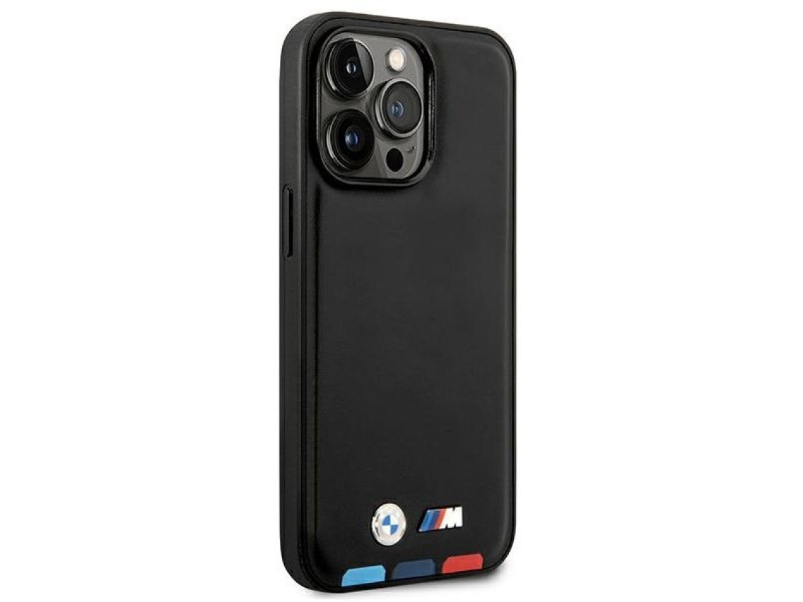 Case BMW BMHMP14X22PTDK iPhone 14 Pro Max 6.7 "black / black Leather Stamp Tricolor Magsafe