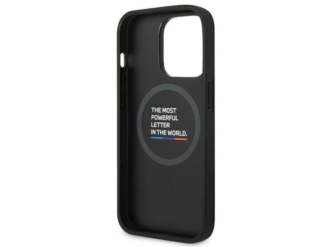 Case BMW BMHMP14X22PTDK iPhone 14 Pro Max 6.7 "black / black Leather Stamp Tricolor Magsafe