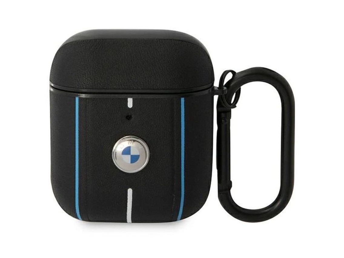 Capa BMW em couro com linhas coloridas para AirPods 1/2 - Preta