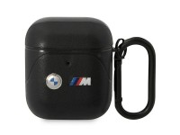 BMW BMA222PVTK Capa para AirPods 1/2 preta/preta em couro com linhas curvas BMW BMA222PVTK Capa para AirPods 1/2 preta/preta em couro com linhas curvas