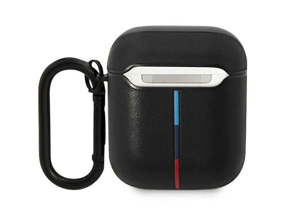 BMW BMA222PVTK Capa para AirPods 1/2 preta/preta em couro com linhas curvas