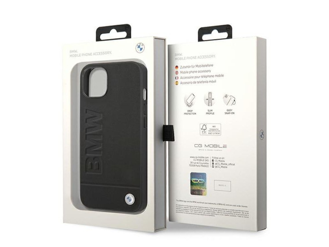 Case BMW BMHCP14MSLLBK iPhone 14 Plus 6.7 "black / black Leather Stamp