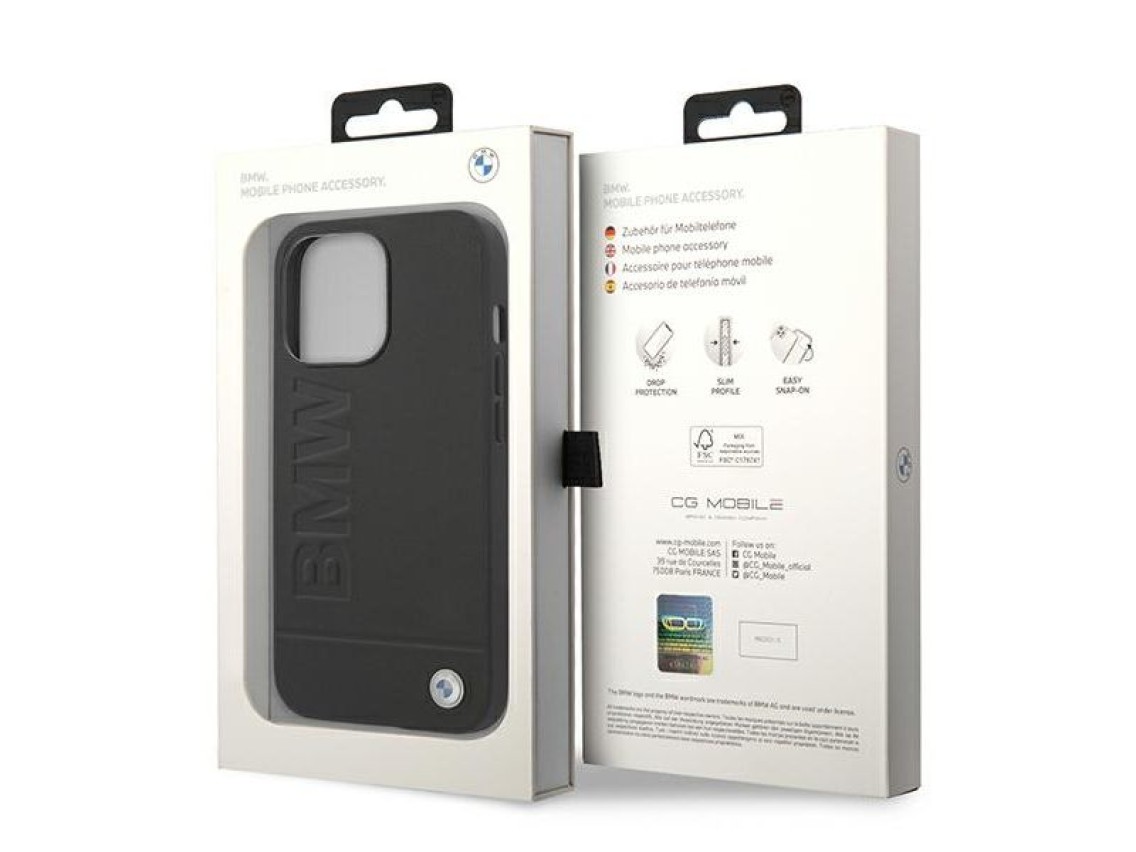 BMW Leather Stamp Case for iPhone 14 Pro - Black