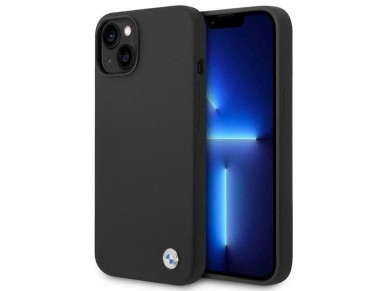 BMW Silicone Metal Logo Case for iPhone 14 - Black