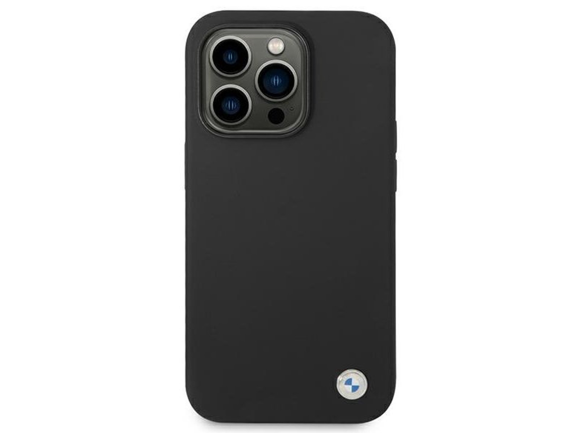 Funda de silicona con logo metálico de BMW para iPhone 14 Pro - Negra