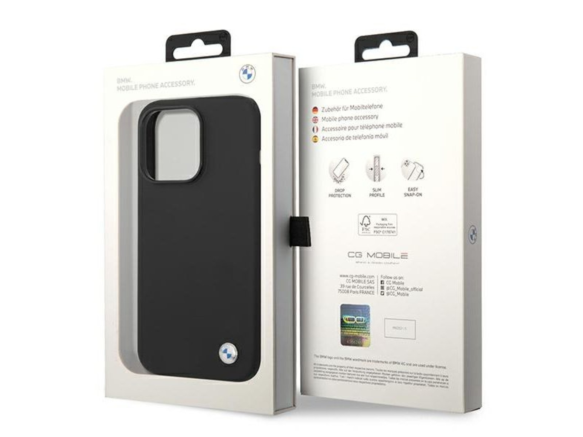 Funda de silicona con logo metálico de BMW para iPhone 14 Pro - Negra