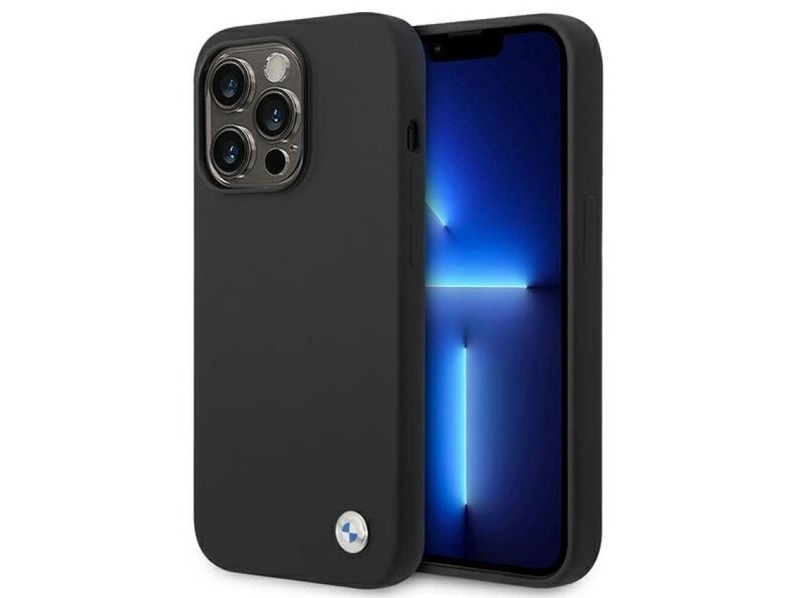 BMW Silicone Metal Logo Case for iPhone 14 Pro Max - Black