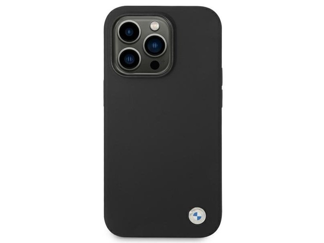 BMW Silicone Metal Logo Case for iPhone 14 Pro Max - Black