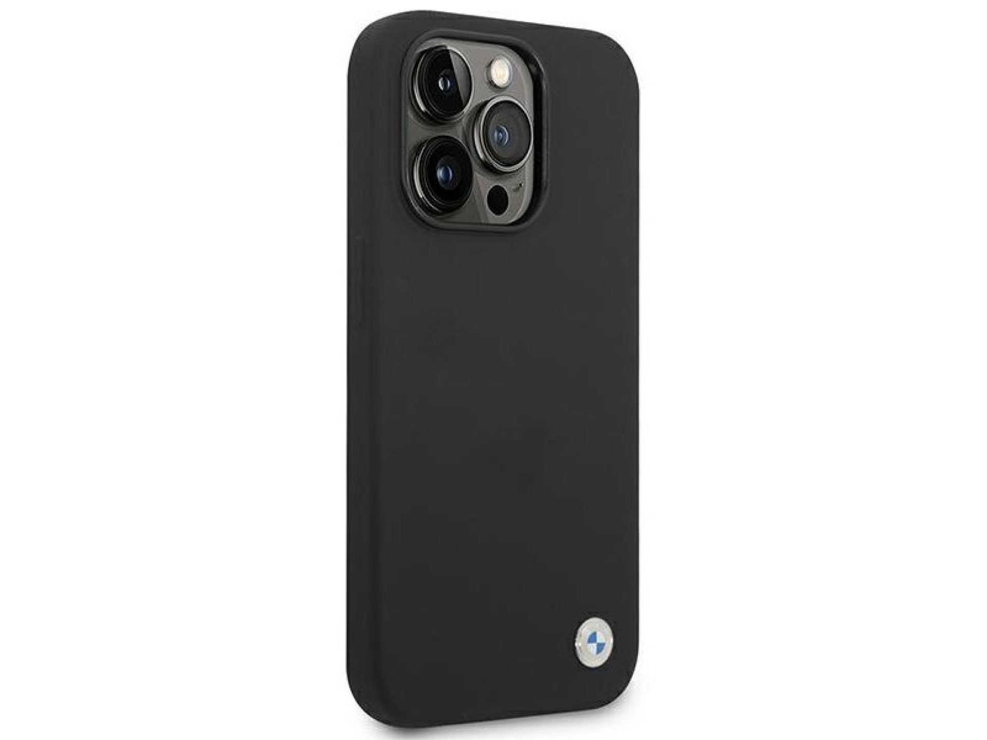 BMW Silicone Metal Logo Case for iPhone 14 Pro Max - Black