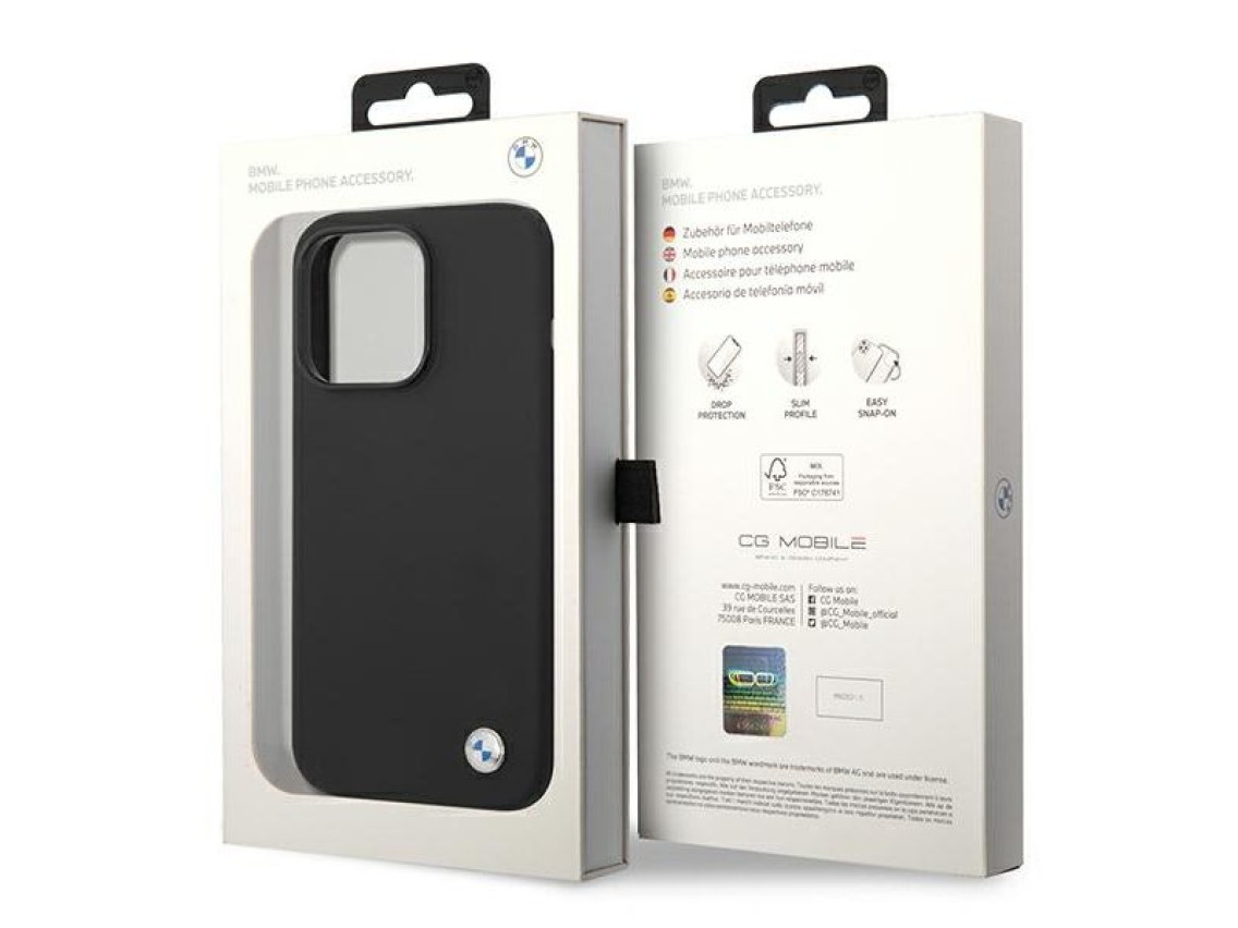 BMW Silicone Metal Logo Case for iPhone 14 Pro Max - Black