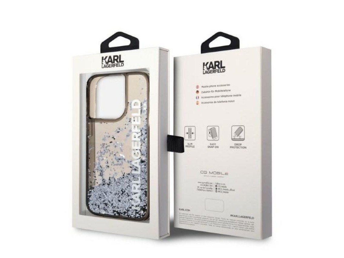 Capa Karl Lagerfeld Liquid Glitter Elong para iPhone 14 Pro - preta