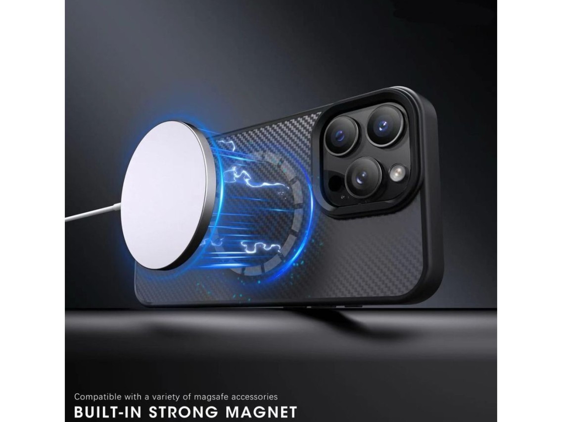 Capa Wozinsky em fibra de carbono com MagSafe para Samsung Galaxy S25+ - Cinza