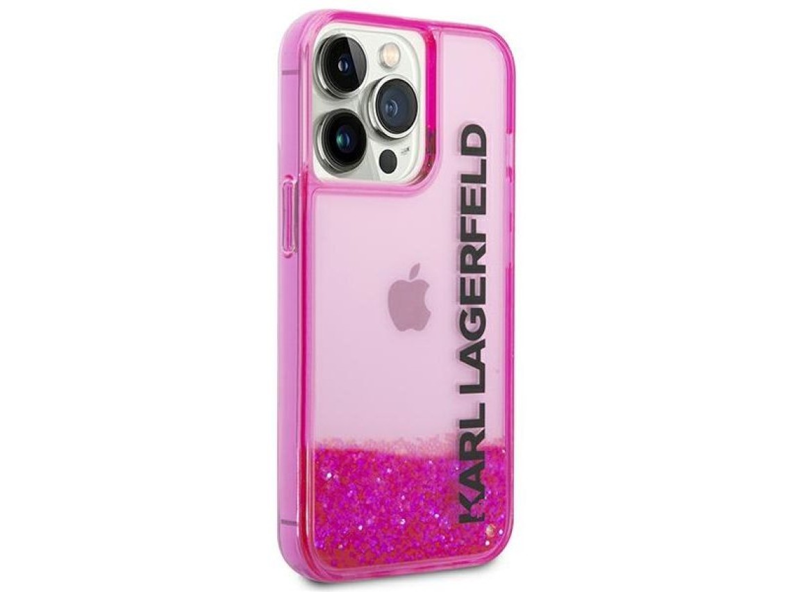 Capa alongada Karl Lagerfeld Liquid Glitter para iPhone 14 Pro - Rosa