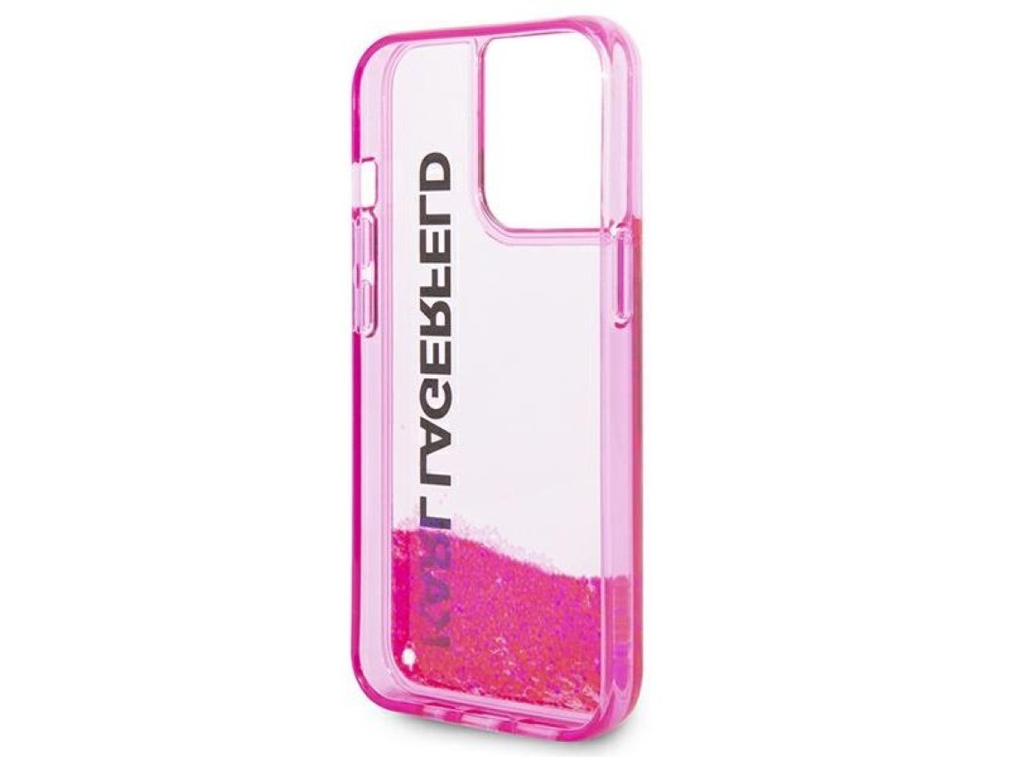 Capa alongada Karl Lagerfeld Liquid Glitter para iPhone 14 Pro - Rosa