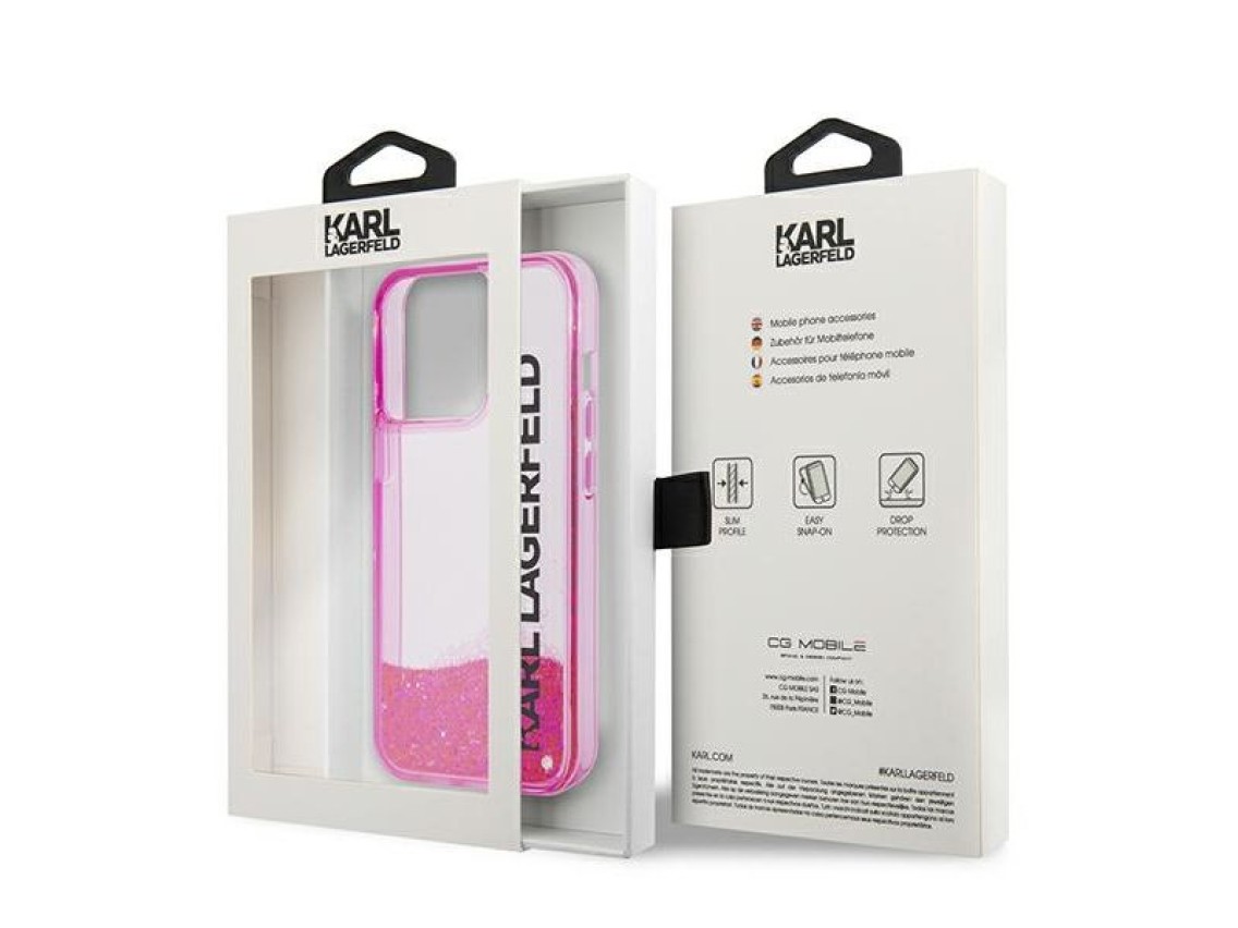 Capa alongada Karl Lagerfeld Liquid Glitter para iPhone 14 Pro - Rosa