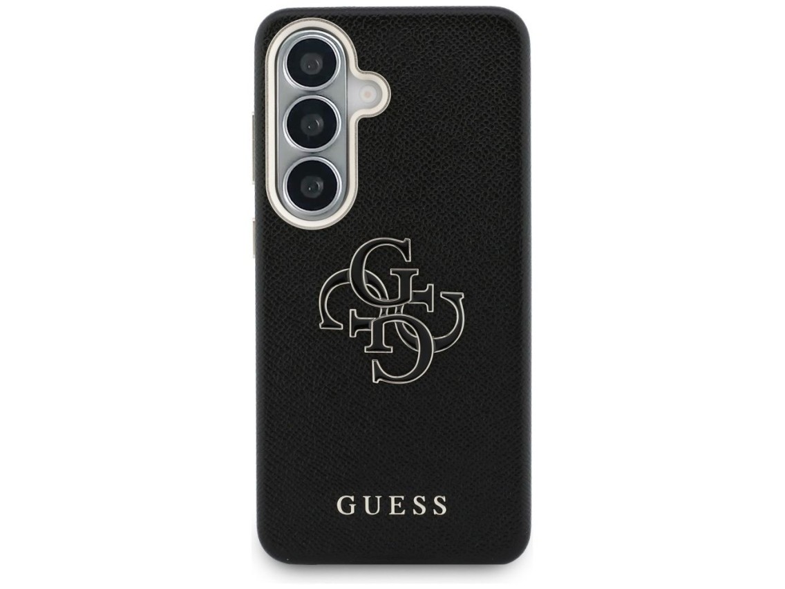 Capa Guess com textura granulada e logotipo grande 4G em metal para Samsung Galaxy S26+ - preta