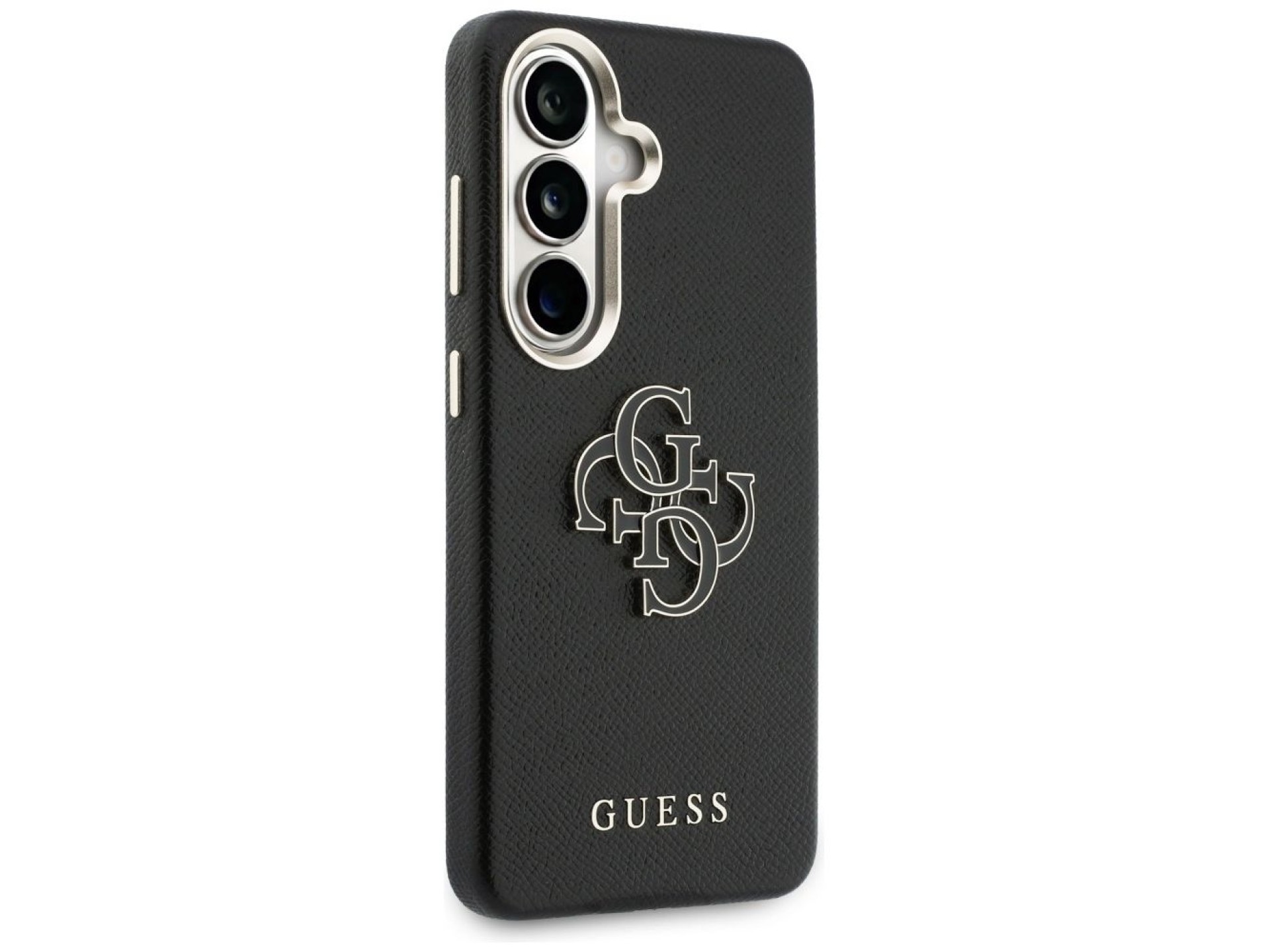 Capa Guess com textura granulada e logotipo grande 4G em metal para Samsung Galaxy S26+ - preta