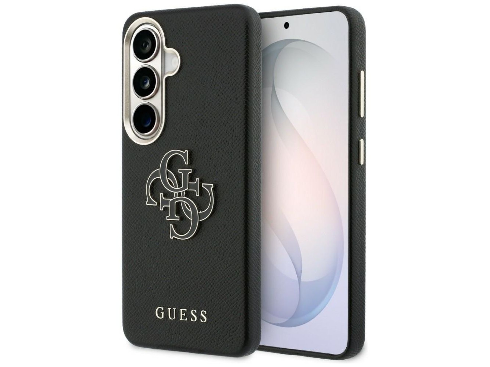 Capa Guess com textura granulada e logotipo grande 4G em metal para Samsung Galaxy S26+ - preta