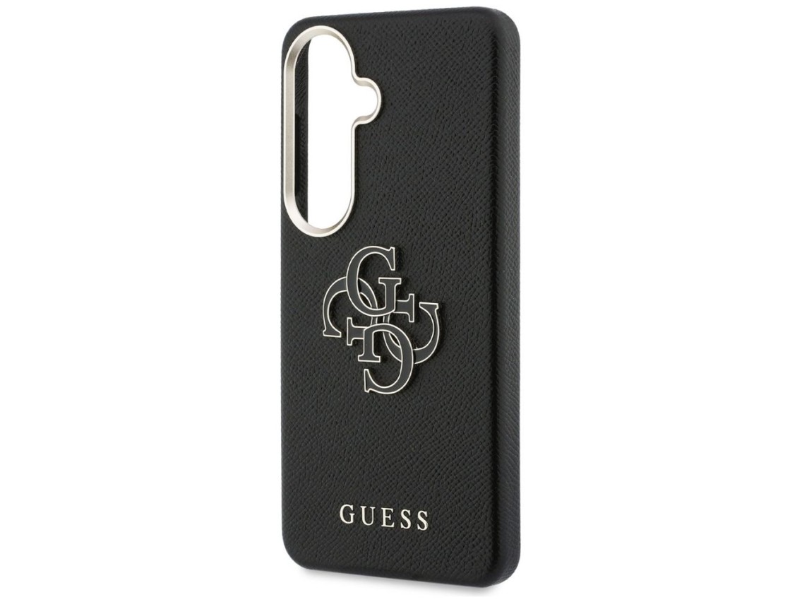 Capa Guess com textura granulada e logotipo grande 4G em metal para Samsung Galaxy S26+ - preta