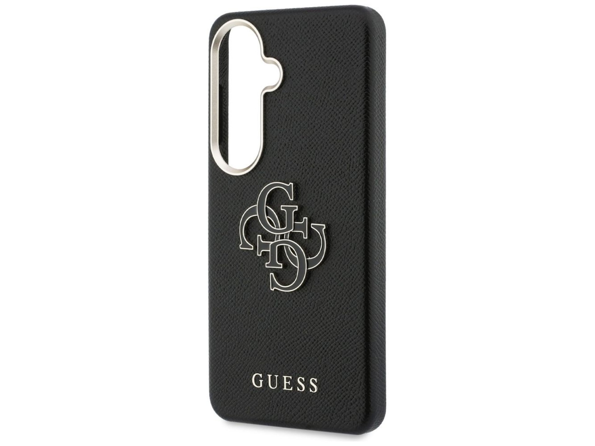 Capa Guess com textura granulada e logotipo grande 4G em metal para Samsung Galaxy S26+ - preta