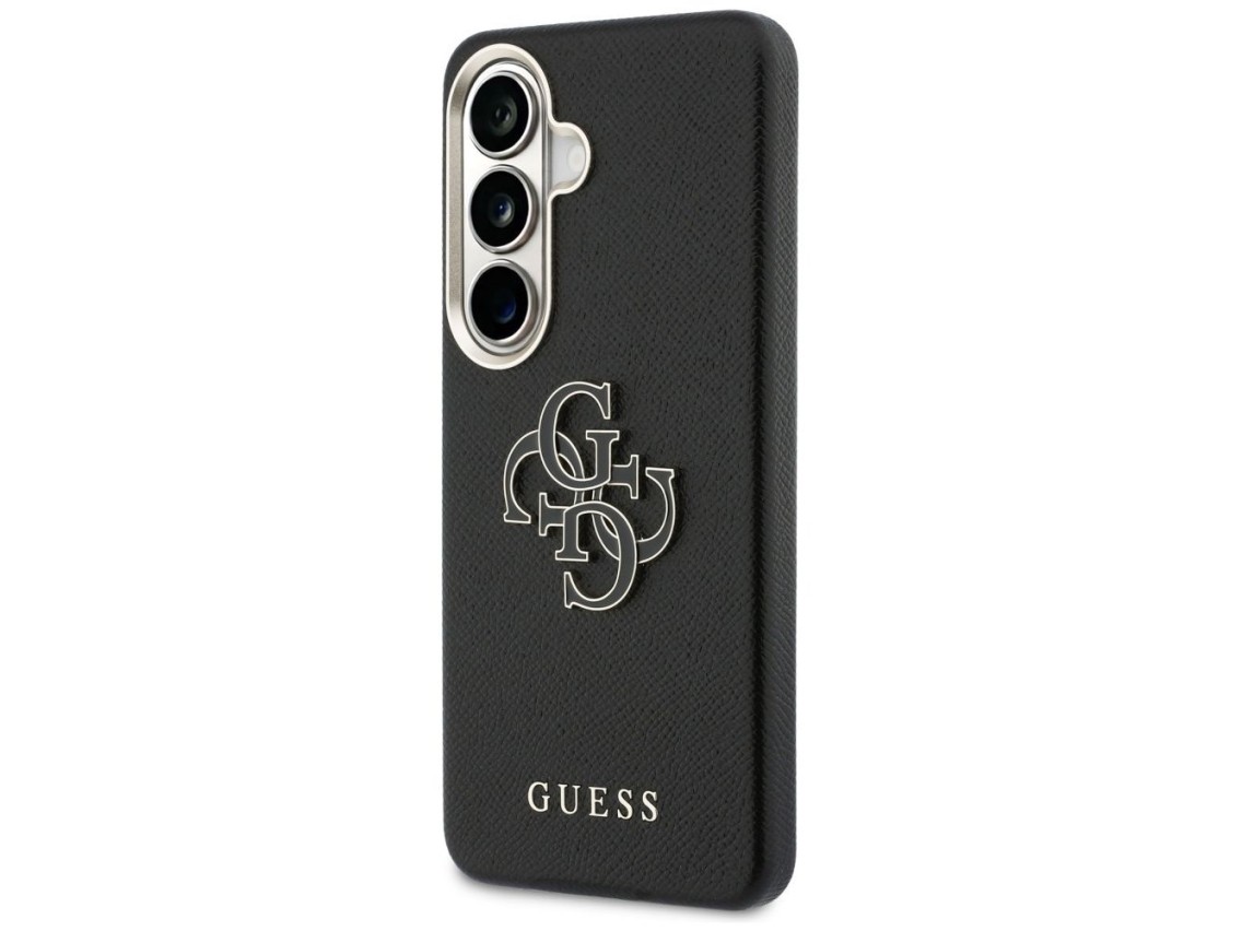 Capa Guess com textura granulada e logotipo grande 4G em metal para Samsung Galaxy S26+ - preta